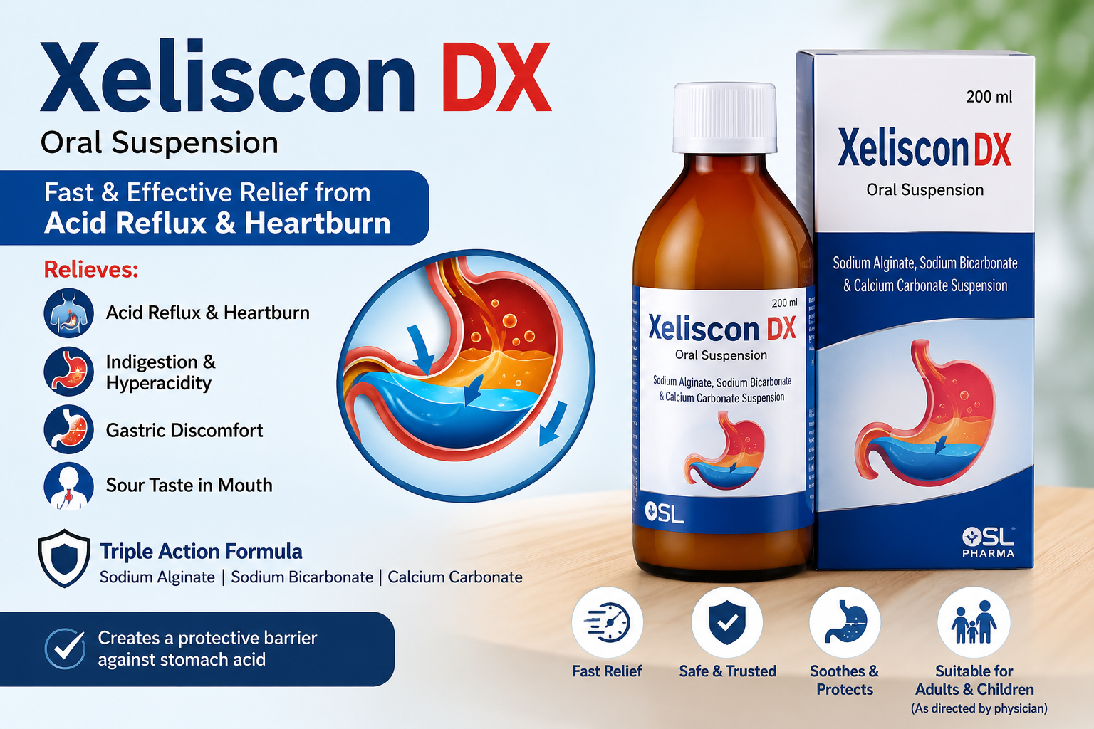 Xeliscon DX Oral Suspension: অ্যাসিডিটি, হার্টবার্ন ও GERD থেকে দ্রুত আরাম